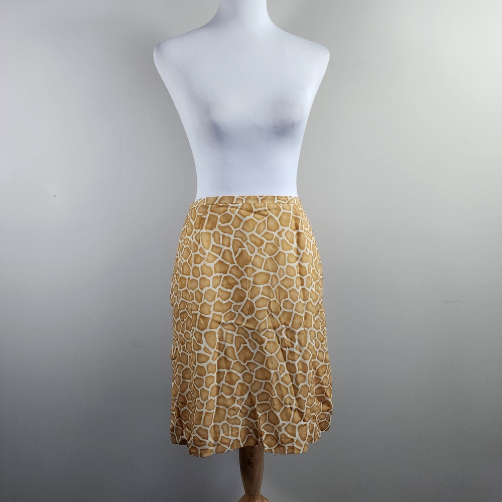 Liz Claiborne Giraffe Print Skirt Womens‎ 8 Tan Rayon Lined Knee Length Safari